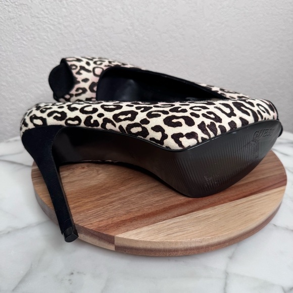 Guess NWOT High Heels,leopard,print,genuine, leather,ponyhair SZ 9.5 peep toe - Picture 7 of 10